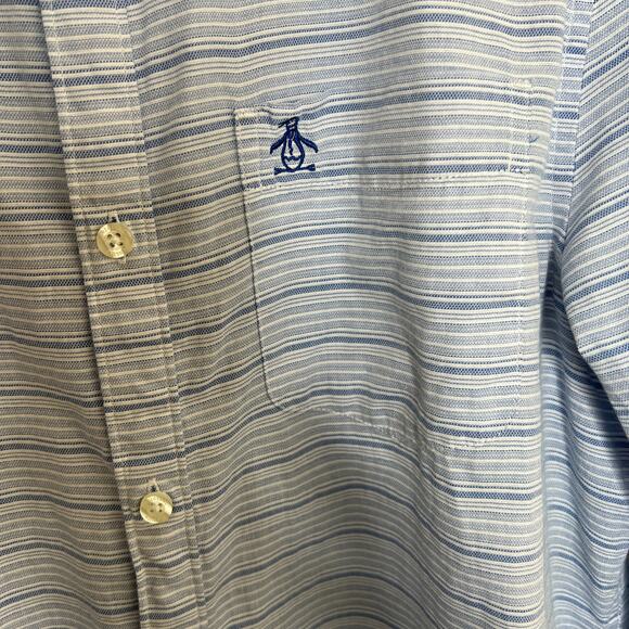Original Penguin Light Blue Stripe Long Sleeve Woven Button Up Medium - Picture 5 of 9